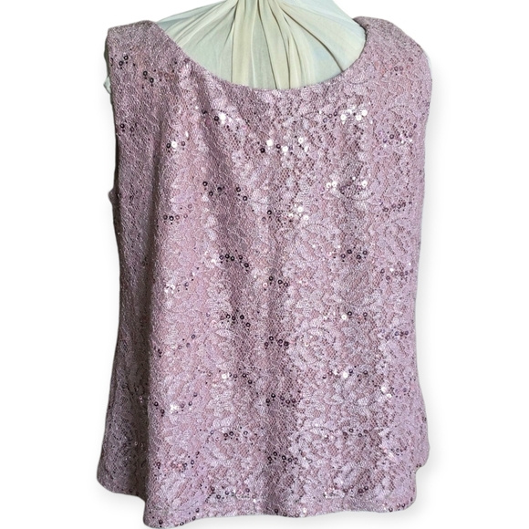 R&M Richards Lace & Sequin Tank Top, Mauve, Size 12 - Picture 5 of 9